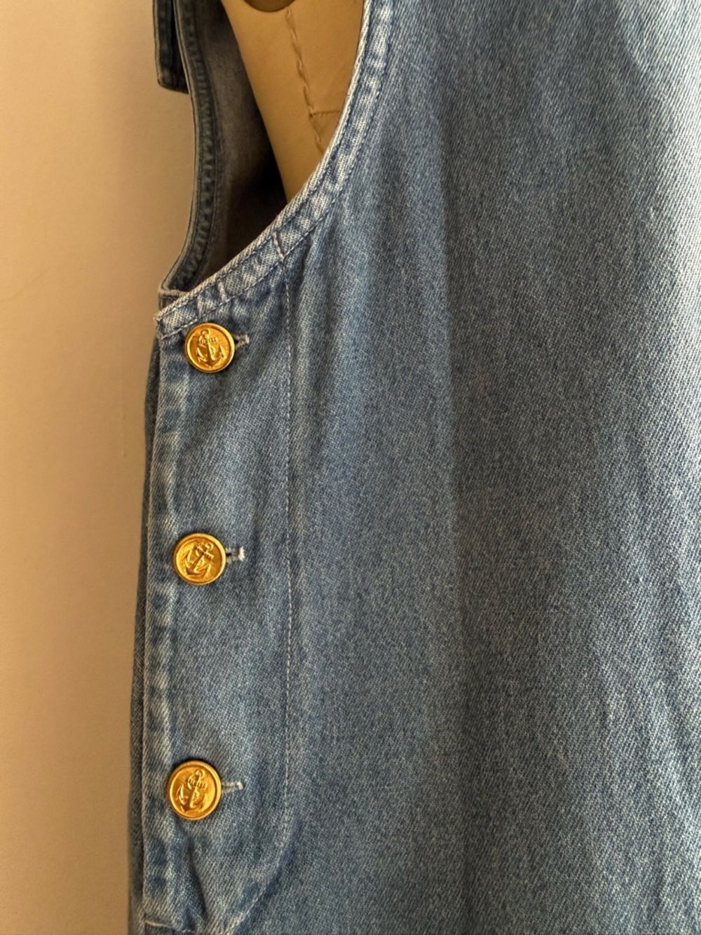Vintage Denim Cotton Sailor Maxi Dress Large Collar Minimalist Structured - Picture 6 of 9